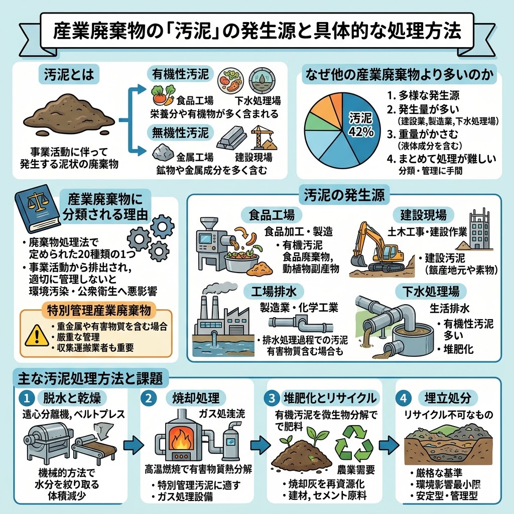 産業廃棄物の「汚泥」の発生源と具体的な処理方法 | 行政書士くにもと事務所